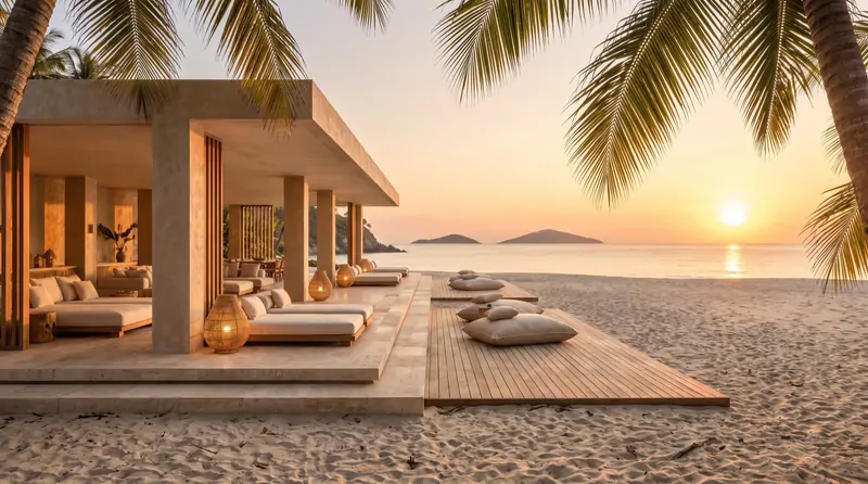 Sunset lounge, sun over the sea