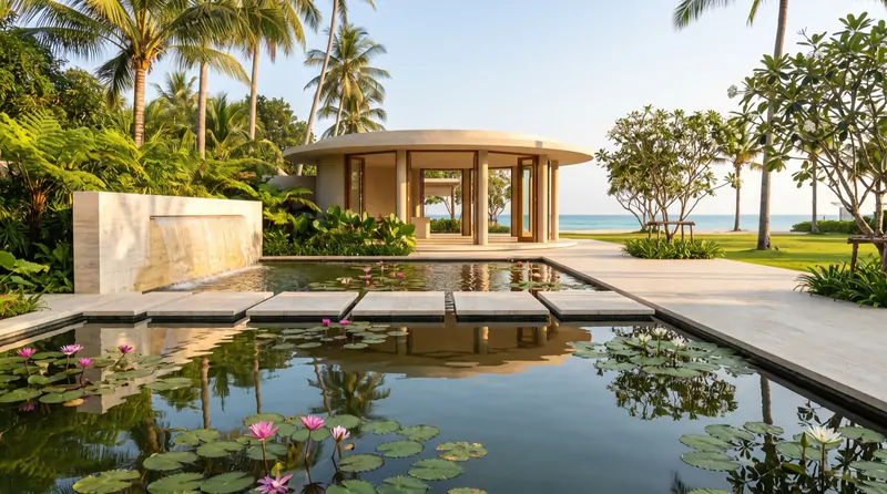 Water garden, golden hour